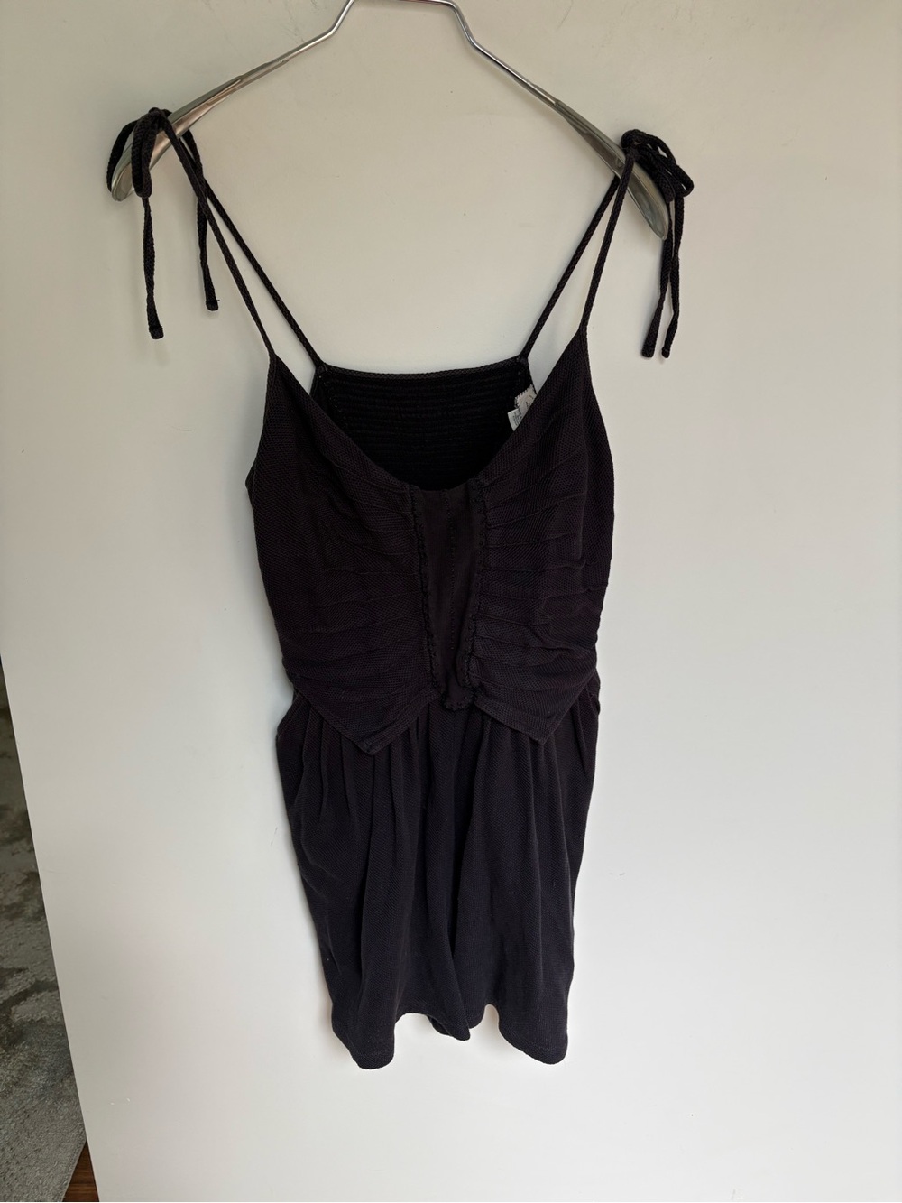 Anthropologie Black Tie-Shoulder Textured Corseted Romper XS/S